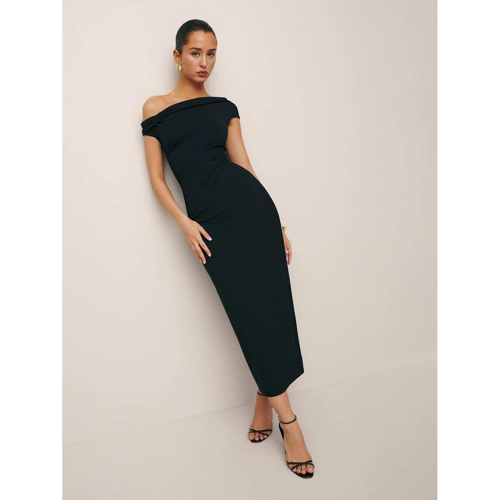 Reformation Size M James Knit Black Dress Light weight Soft Stretch Jersey Midi